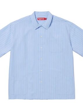 Supreme Short-Sleeve Pajama Shirt Striped Light Blue Viscose SS25 Size Medium
